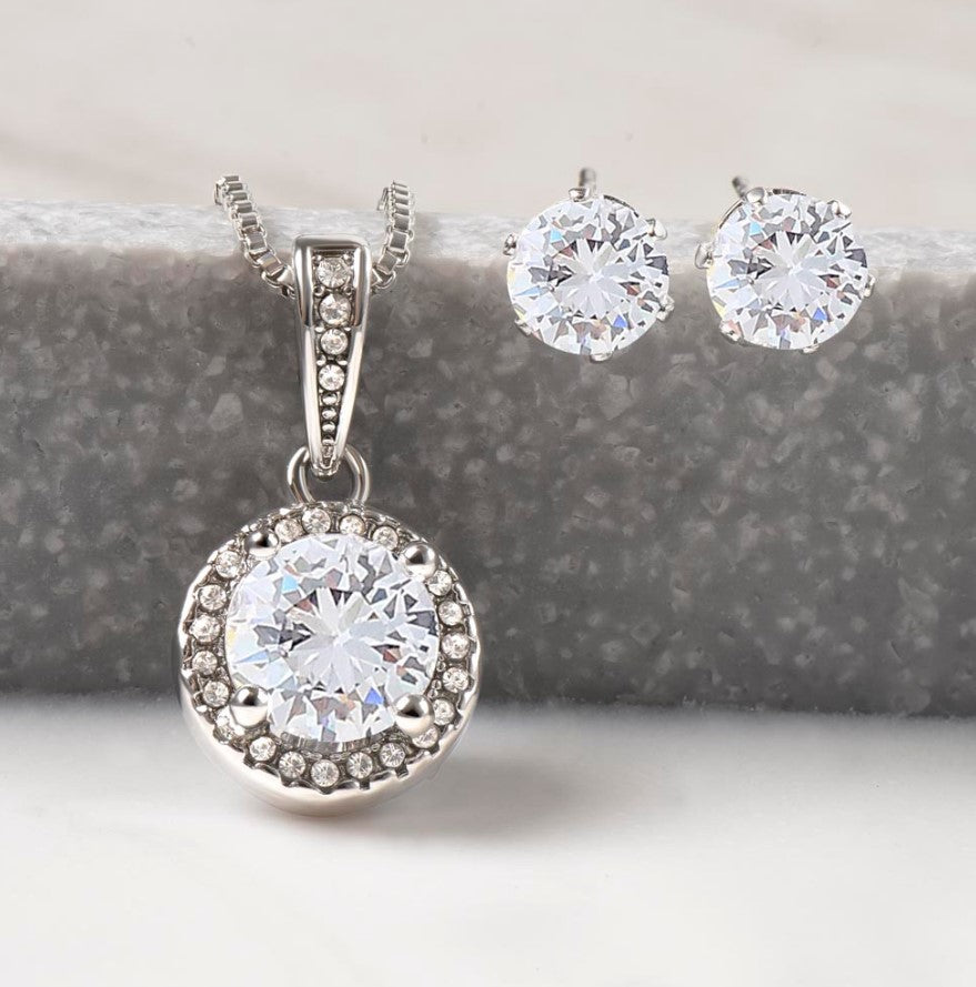 ETERNAL LOVE BUNDLE: HEARTFELT NECKLACE & CLEAR CZ EARRINGS FOR MOM"