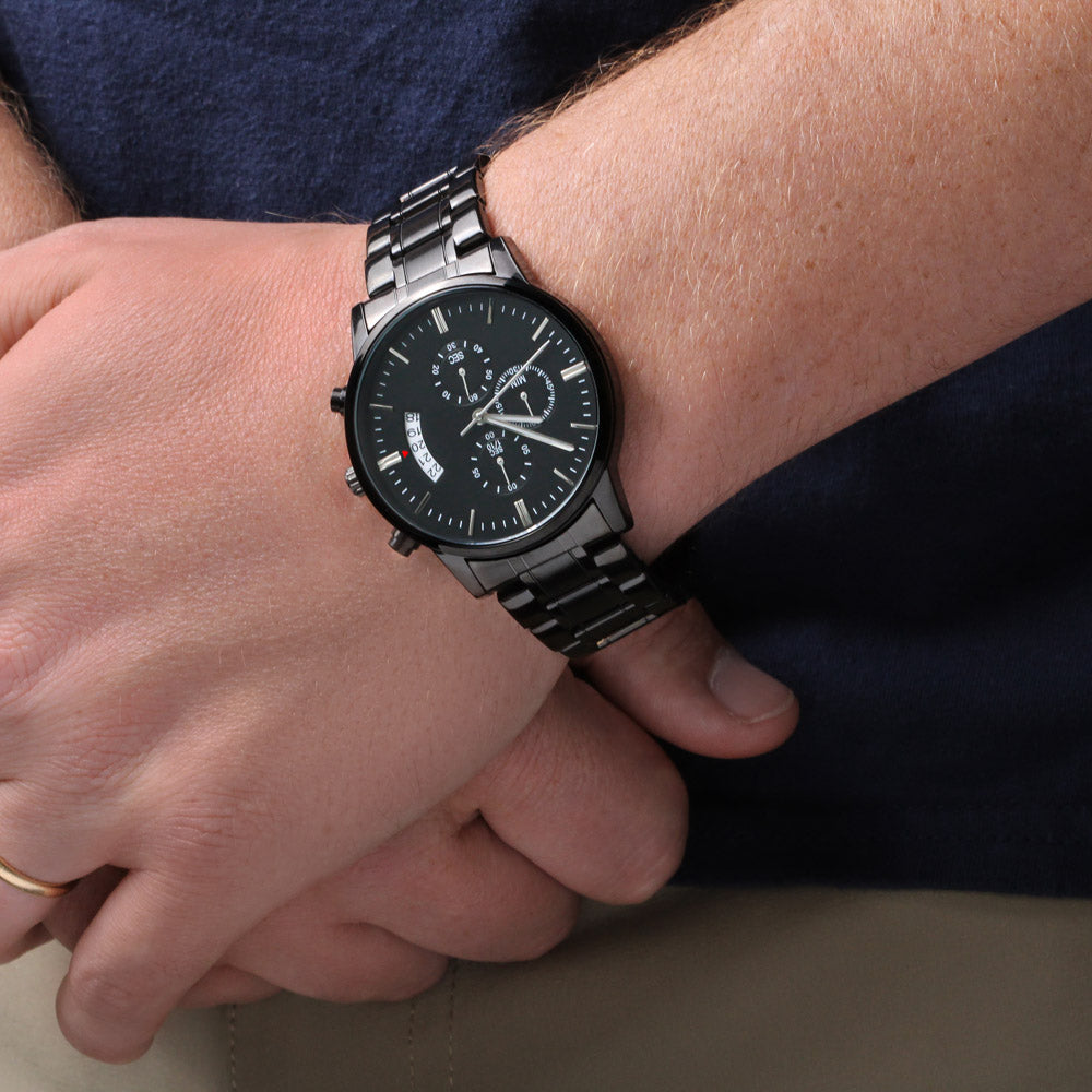 PERSONALIZED MEN'S BLACK CHRONOGRAPH WATCH FOR HIM