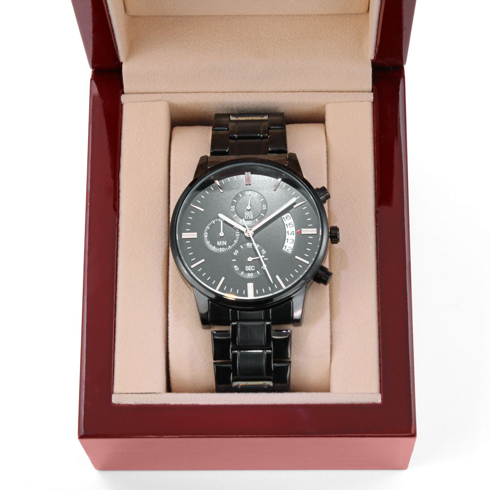 PERSONALIZED MEN'S BLACK CHRONOGRAPH WATCH FOR HIM