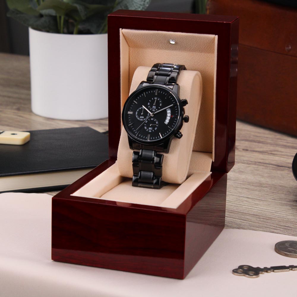 PERSONALIZED MEN'S BLACK CHRONOGRAPH WATCH FOR HIM