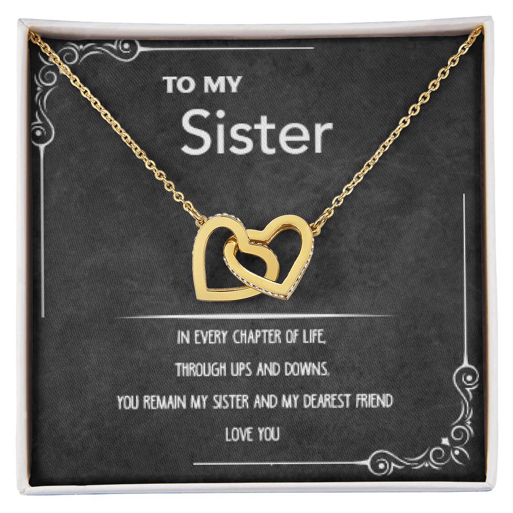 ETERNAL SISTERLY BOND: INTERLOCKING HEART NECKLACE (WHITE & GOLD FINISH)