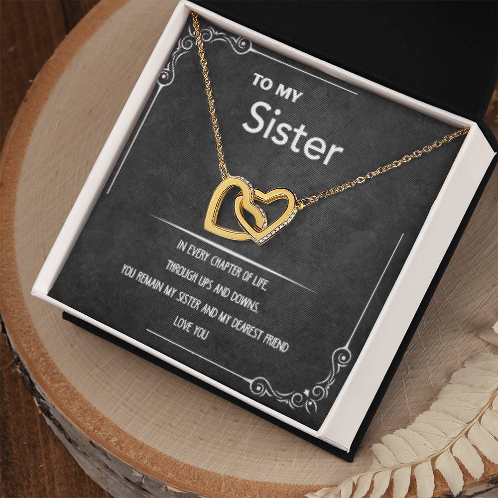 ETERNAL SISTERLY BOND: INTERLOCKING HEART NECKLACE (WHITE & GOLD FINISH)