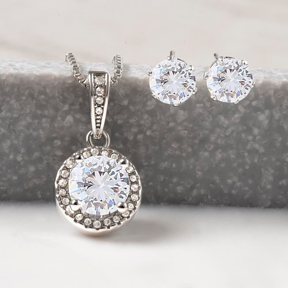 DAD TO DAUGHTER: ETERNAL HOPE NECKLACE AND CLEAR CZ EARRINGS SET!