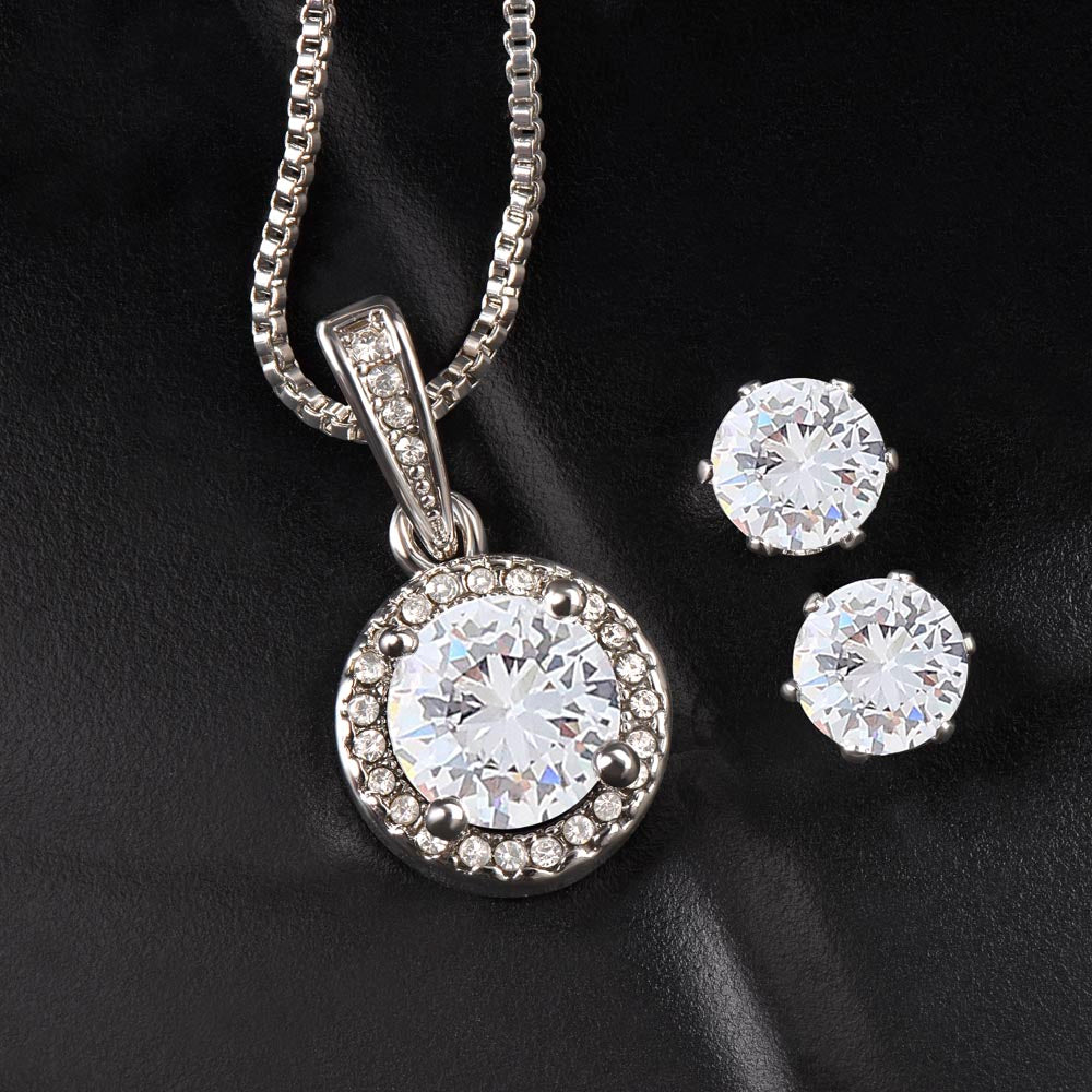 DAD TO DAUGHTER: ETERNAL HOPE NECKLACE AND CLEAR CZ EARRINGS SET!