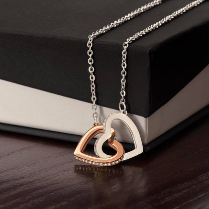 GIFT FOR HER: INTERLOCKING HEARTS NECKLACE- ROSE GOLD OR 18K YELLOW GOLD CZ CRYSTALS"