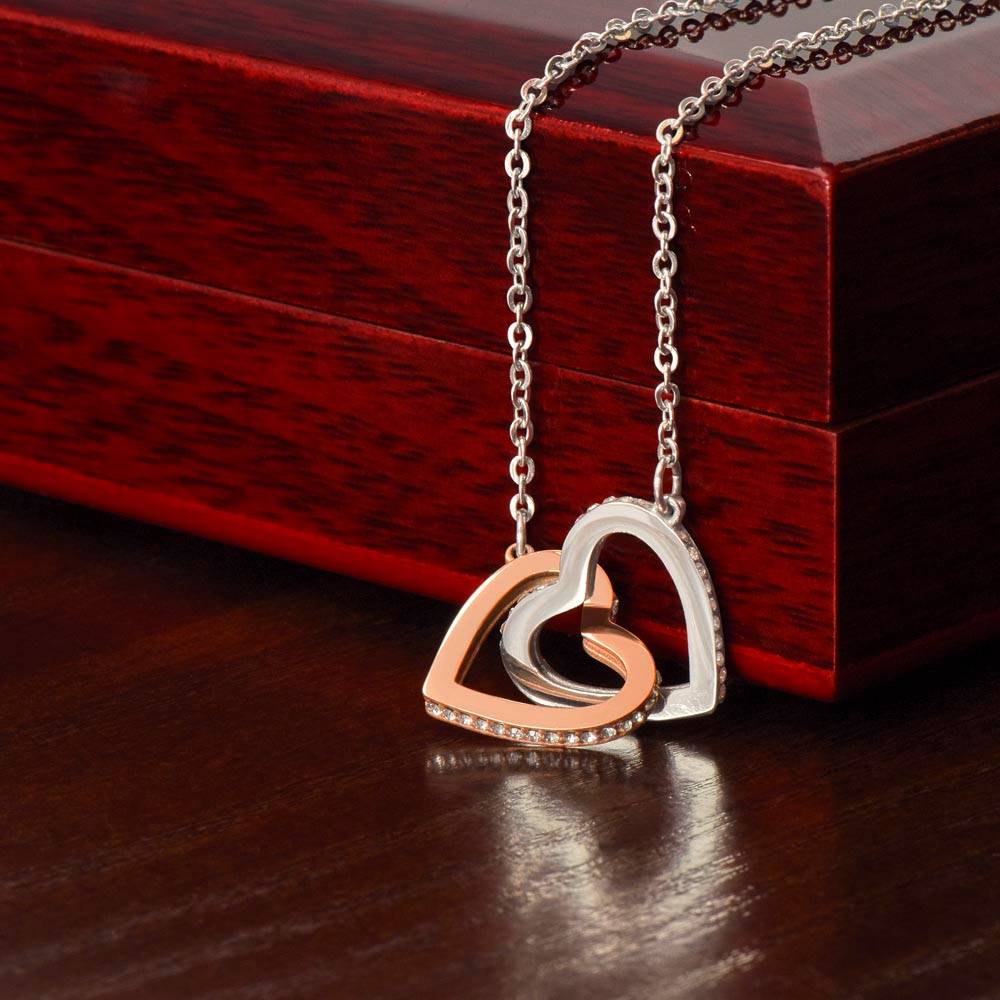 GIFT FOR HER: INTERLOCKING HEARTS NECKLACE- ROSE GOLD OR 18K YELLOW GOLD CZ CRYSTALS"