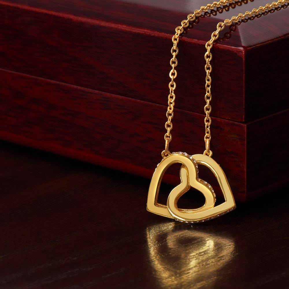 GIFT FOR HER: INTERLOCKING HEARTS NECKLACE- ROSE GOLD OR 18K YELLOW GOLD CZ CRYSTALS"