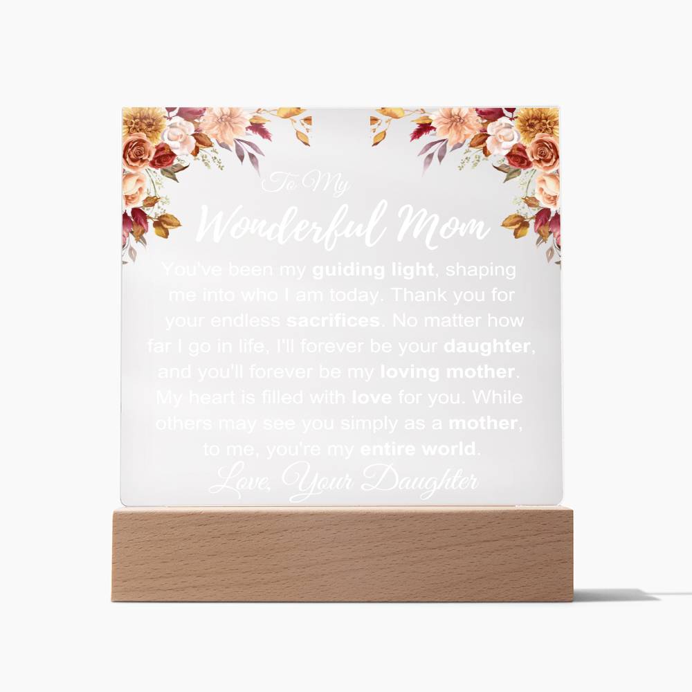 To My Wonderful Mom: Plaque