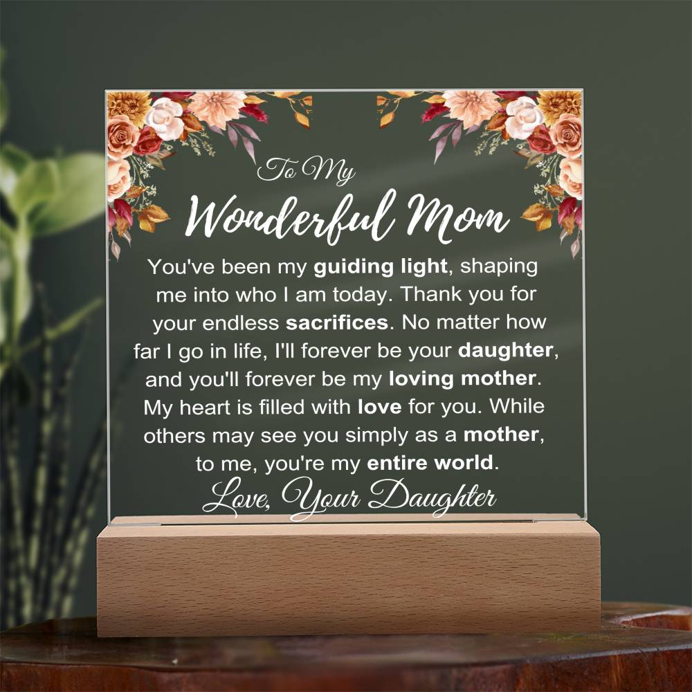 To My Wonderful Mom: Plaque