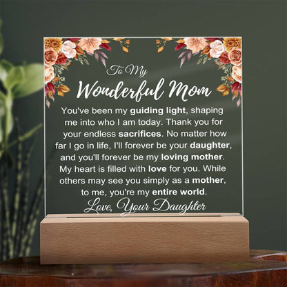 To My Wonderful Mom: Plaque