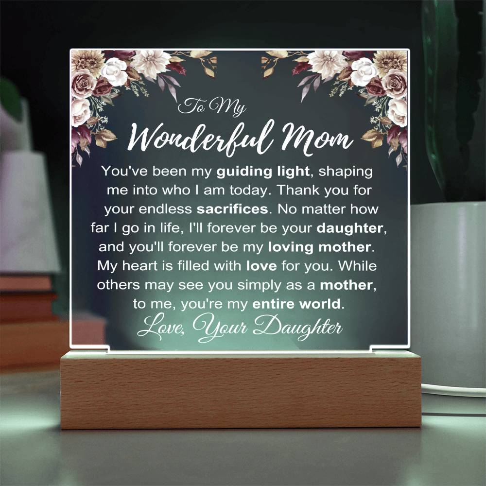 To My Wonderful Mom: Plaque