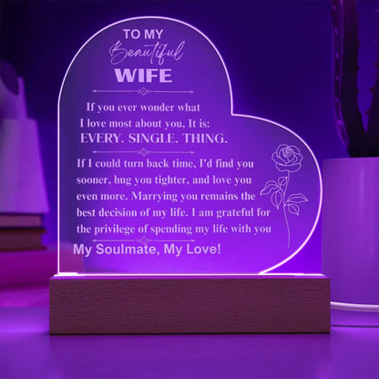 To My Beautiful Wife: Engraved Heart Plaque