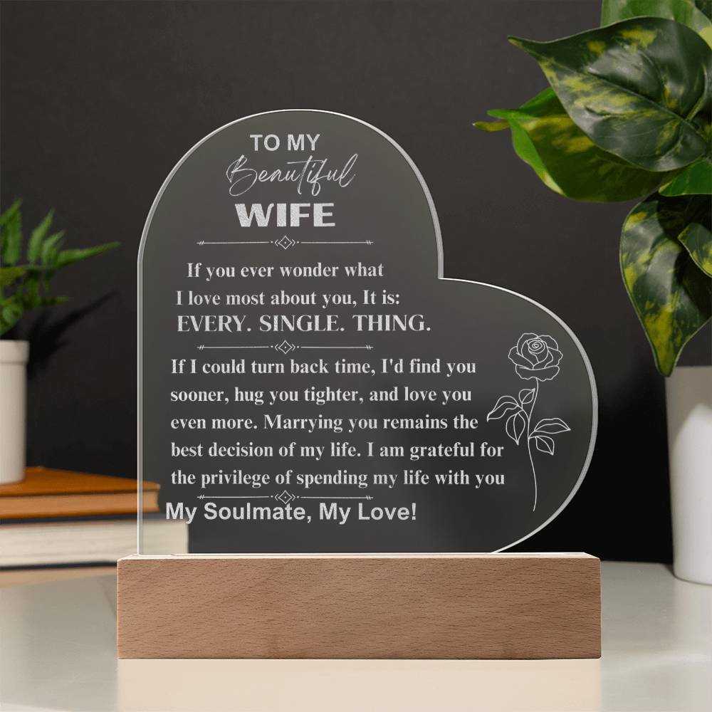 To My Beautiful Wife: Engraved Heart Plaque