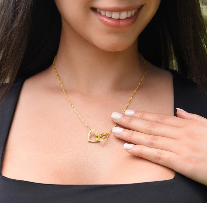 ETERNAL SISTERLY BOND: INTERLOCKING HEART NECKLACE (WHITE & GOLD FINISH)