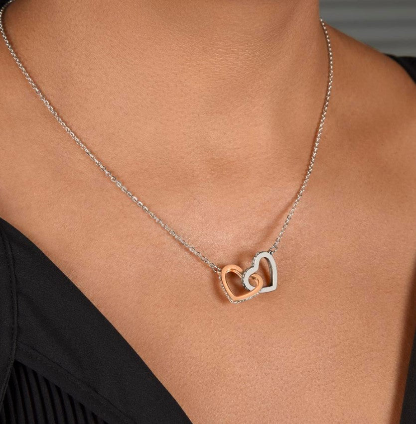 ETERNAL SISTERLY BOND: INTERLOCKING HEART NECKLACE (WHITE & GOLD FINISH)