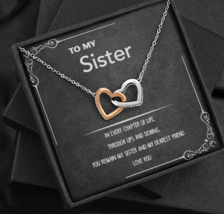 ETERNAL SISTERLY BOND: INTERLOCKING HEART NECKLACE (WHITE & GOLD FINISH)