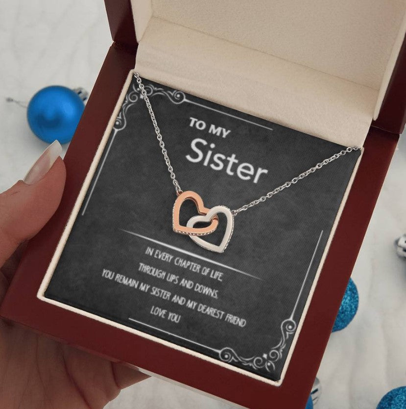 ETERNAL SISTERLY BOND: INTERLOCKING HEART NECKLACE (WHITE & GOLD FINISH)